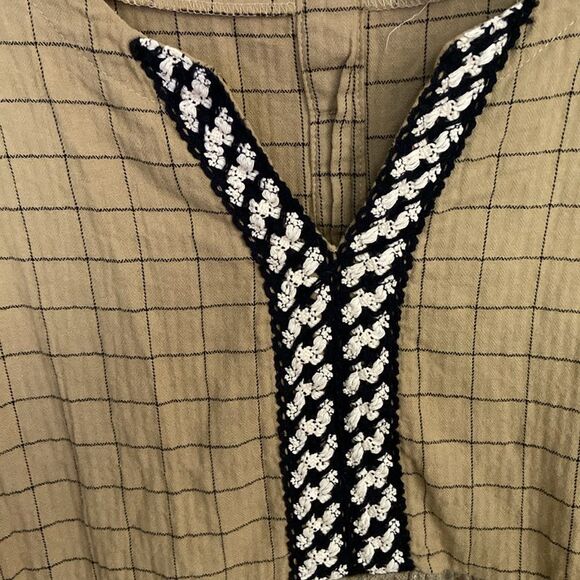 Oddly Boho Mixed Media Cotton Tunic with Crochet Detail in Brown size M - Picture 5 of 10